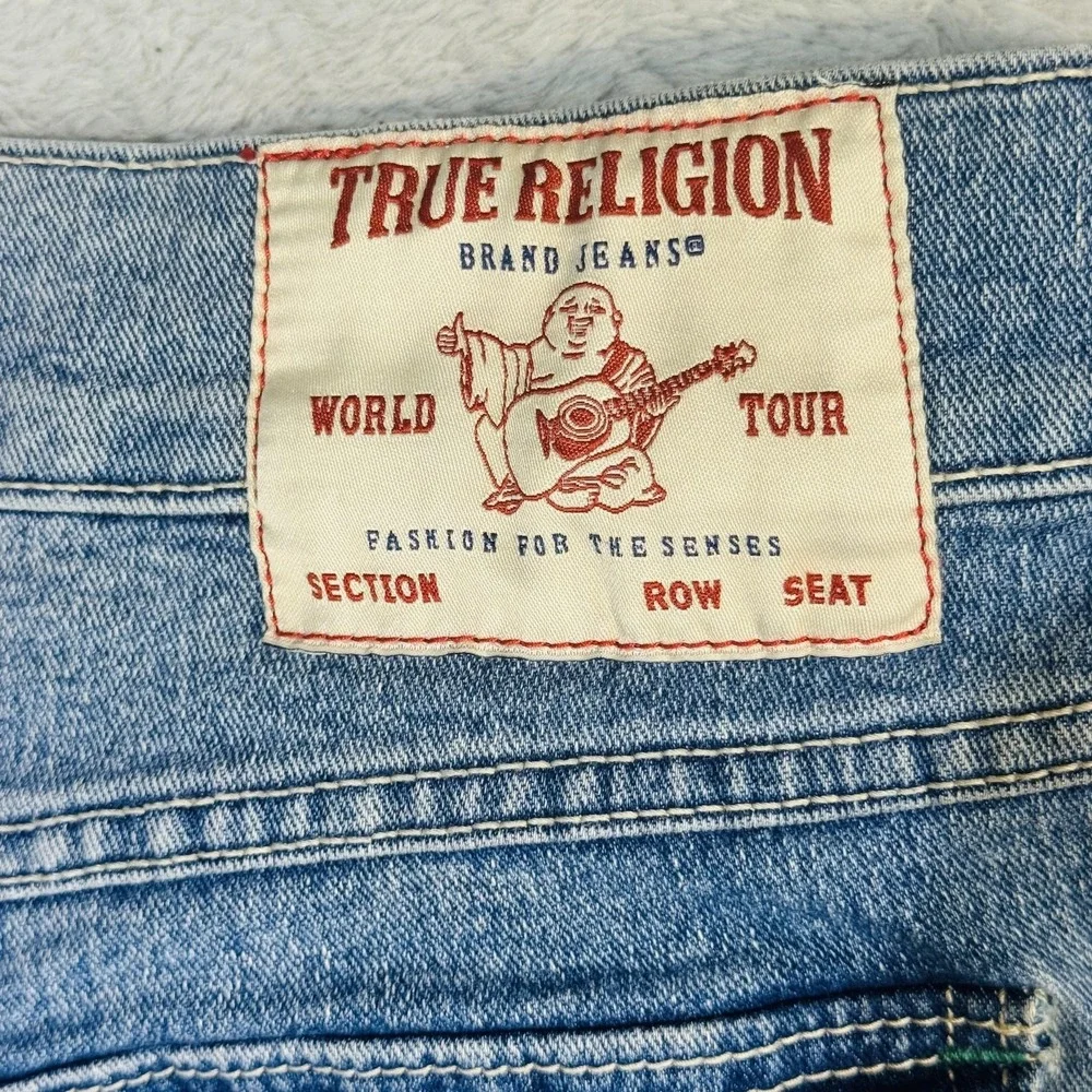 True Religion Geno Jeans Mens 36x31 Blue Light Wash Tapered Relaxed Zip Fly